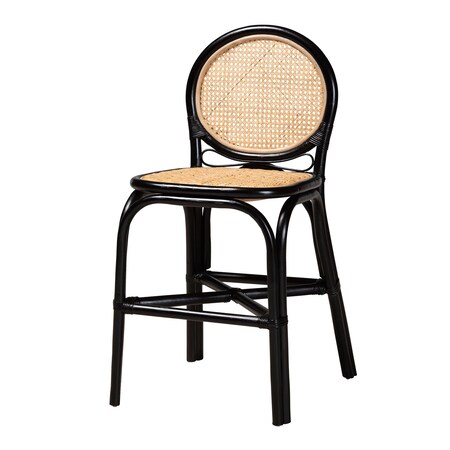 Bali & Pari Ayana Mid-Century Modern Two-Tone Black and Natural Brown Rattan Counter Stool 235-13348-ZORO